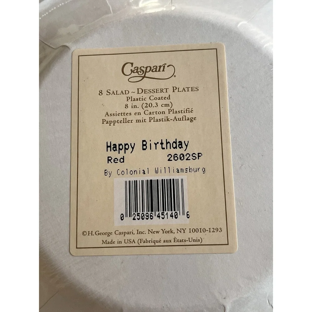 Williamsburg Caspari Round Paper Salad Plates Happy Birthday Hotch Potch Sealed